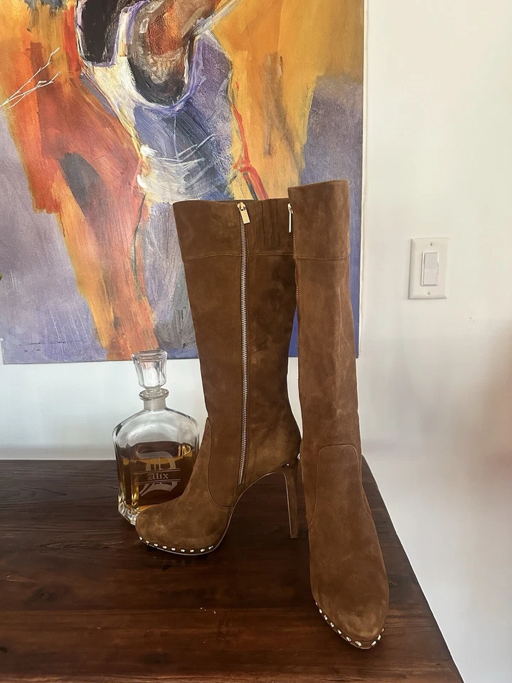 Botas altas para mujer Michael Kors Ailee talla 10 M hasta la rodilla tacón con tachuelas cremallera lateral Foto 2 de 4