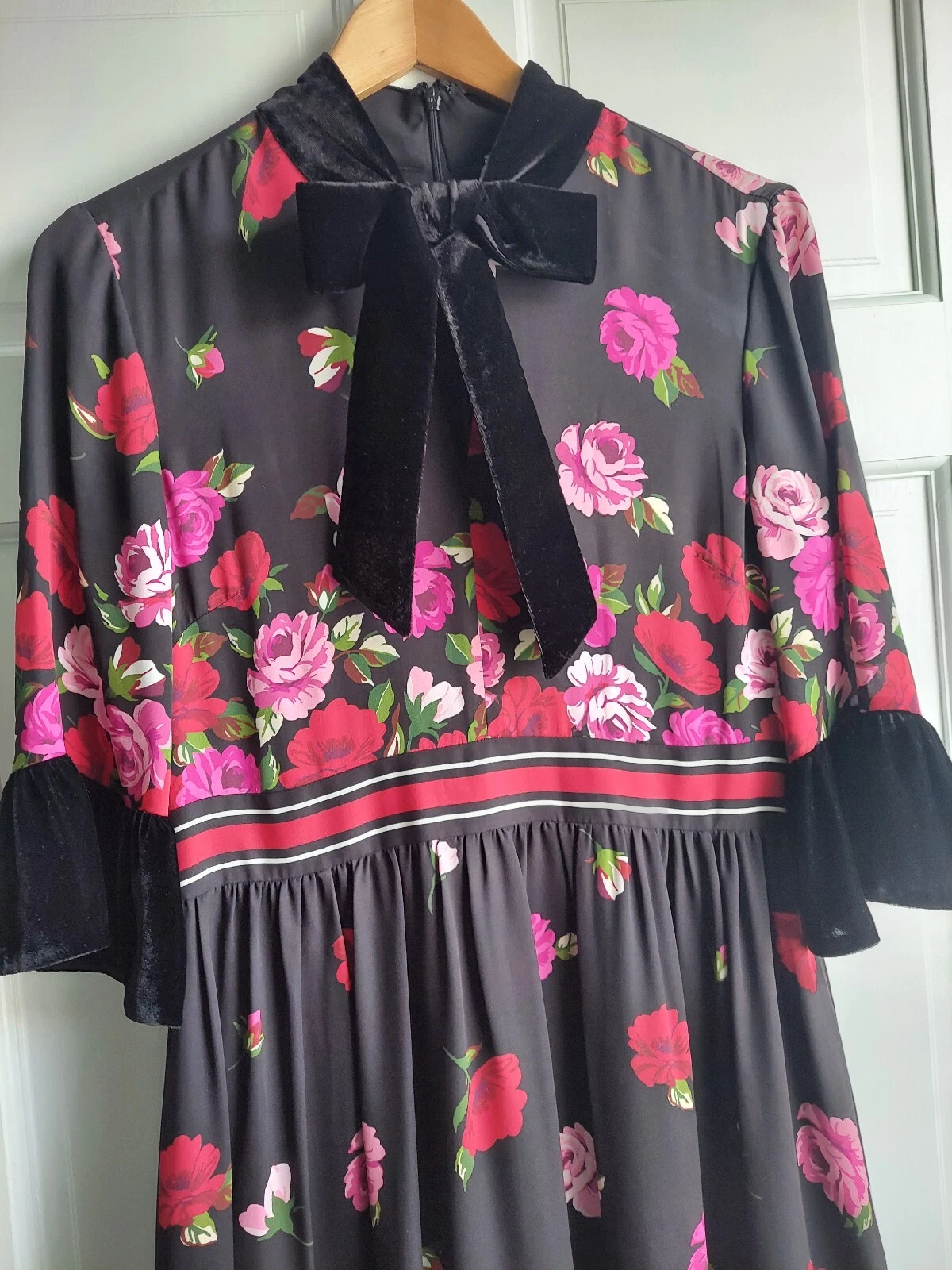 Abito donna Kate Spade Madison Avenue taglia 6 seta con orlo in velluto floreale