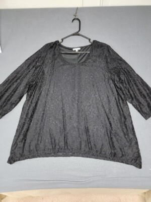 KATIE'S KLOSET Women's 3X Black Lace Overlay Lined Long Sleeve Tunic Top
