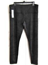 Black Velour Velvet High Rise Fitted Ankle Leggings Super Plush Waist 38" NEW