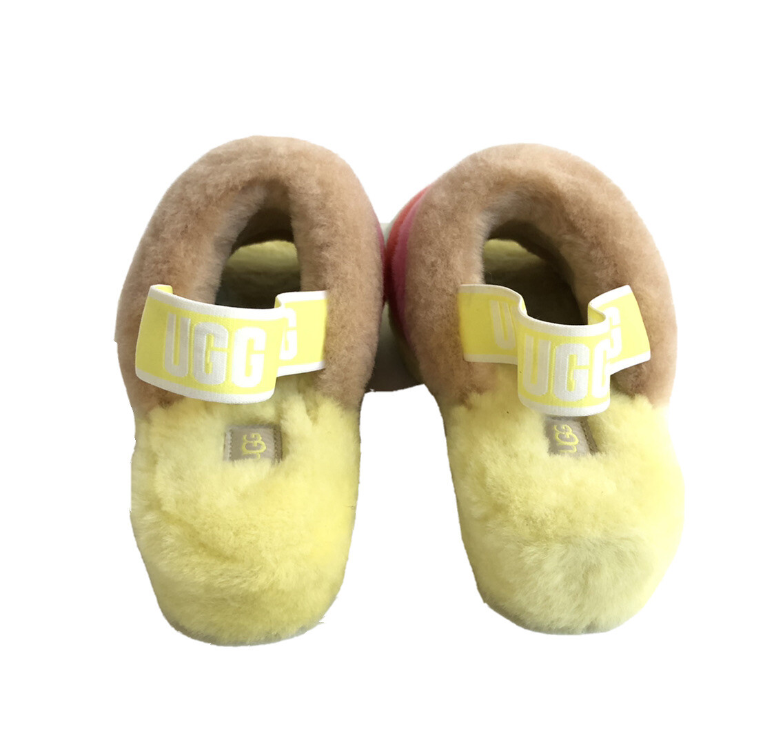 PANTOFOLA D’ORO UGG FLUFF YEAH SUNDAE SLIDE GIALLO MULTI MOCASSINO SANDALO US 9 EU 40 UK 7