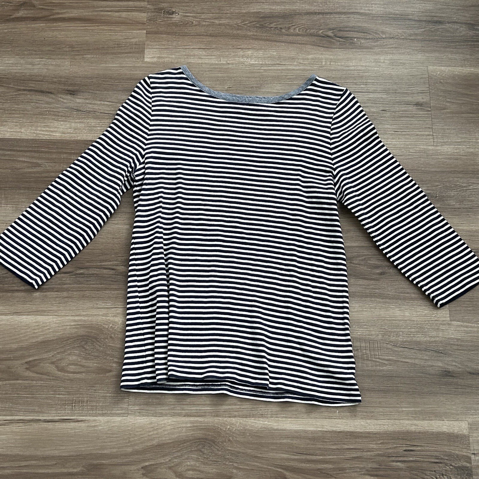 Jones New York Nautical Blue White Stripe 3/4 Sleeve Pullover Top Women XL