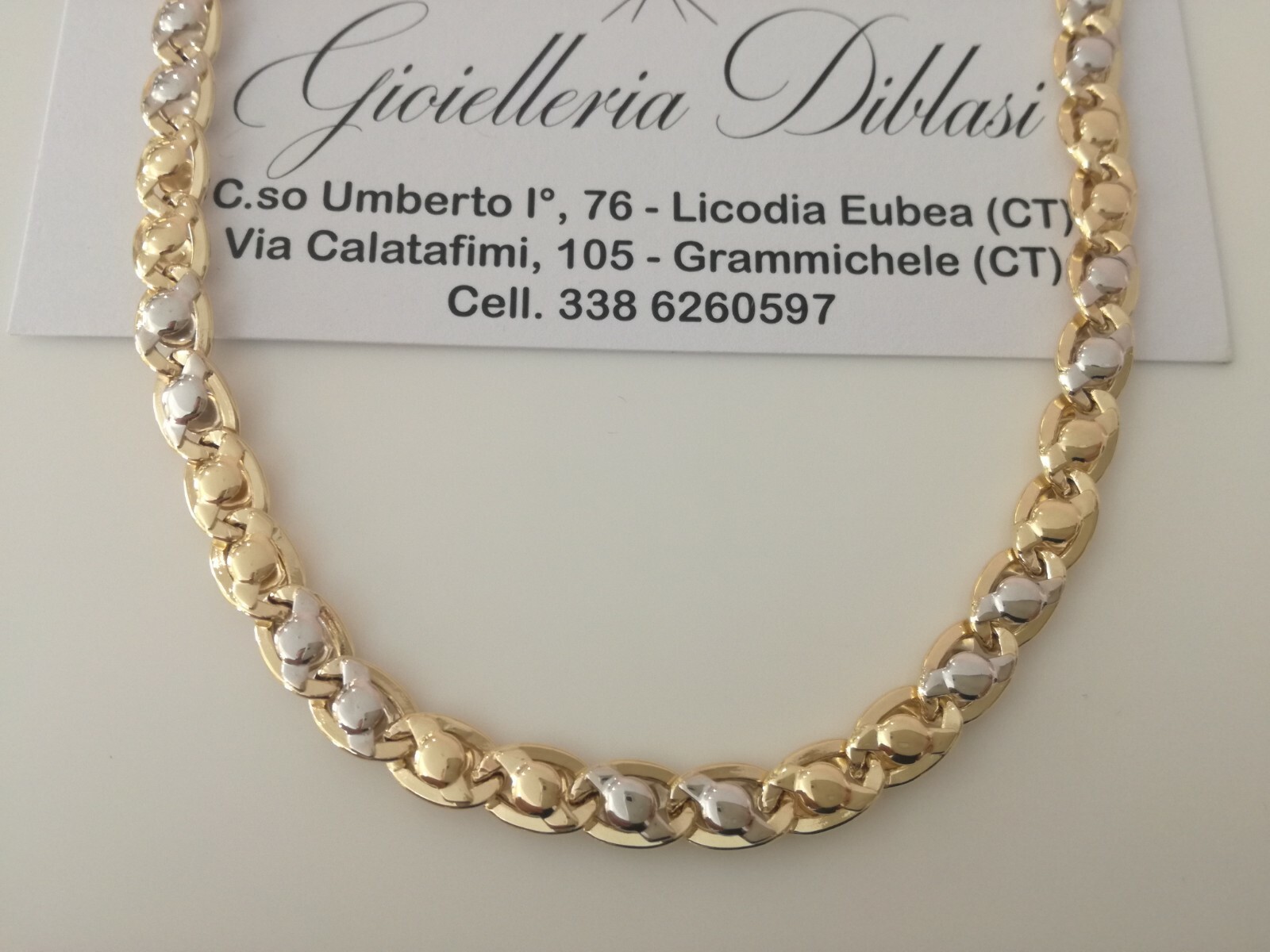 Chaîne Ras-du-cou Or Massif 18 Carats – Bicolore Jaune Et Blanc – 50 Cm – Italie – NEUVE