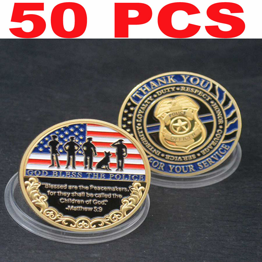 50X The Police Commemorative Challenge Coin Thank You for Your Service God Bless