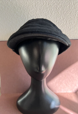 Sterkowski Black Linen Flat Cap Cabbie Hat
