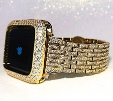 Series 4,5,6,SE 44mm Yellow Gold Lab Diamond Apple Watch Bezel Apple Watch band