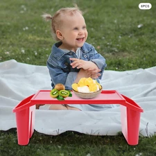 6x Baby Kids Lap Desk Plastic Flat Breakfast Tray with Side Pockets for Car Home