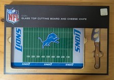 NFL Detroit Lions Icon Glass Wood Top Cutting Board & Knife Set New Rare