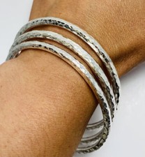 Women Bangles 925 Solid Sterling Silver Set OF 3 Bangles 4mm Hammered Bangles