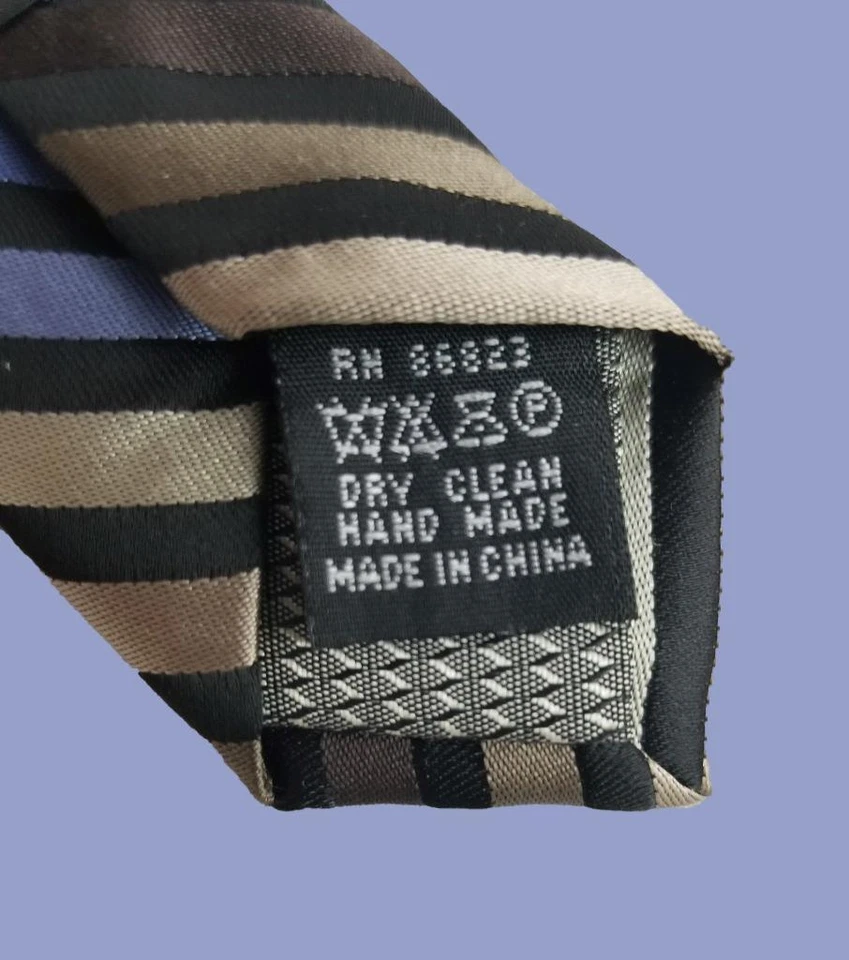 ¡Corbata de poliéster BERGAMO NY azules, marrones, beige y rayas negras HECHA A MANO! Foto 4 de 4