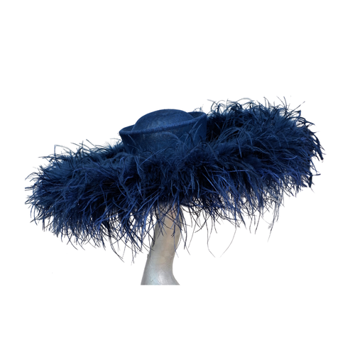 BLACK EXTRA LARGE OSTRICH FEATHER HAT ASCOT WEDDING - Picture 3 of 5