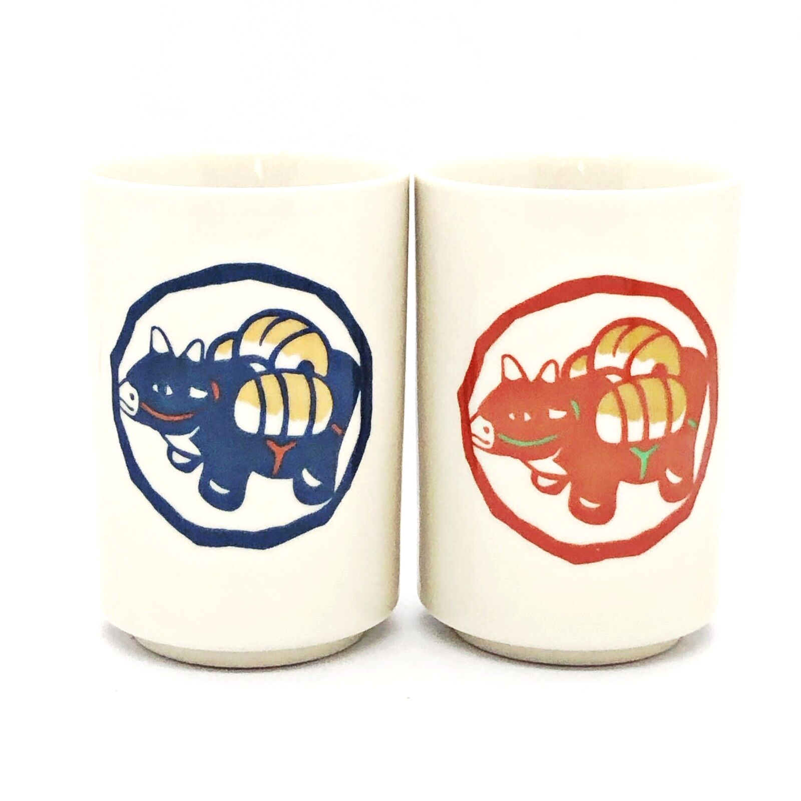 Japanese Sake Tea Cup Set Yunomi Tachikichi Ceramic Sakazuki Zodiac Cow