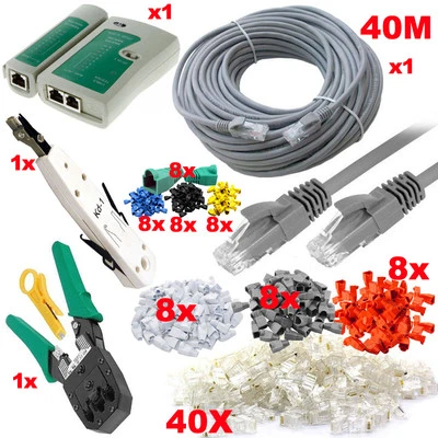 ABM 40m Red Ethernet RJ45 Cat5e Probador de cables Engarce Punzón Herramienta Arranque Conector