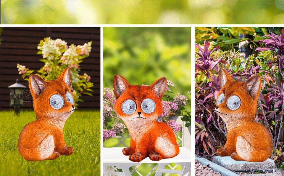 4 PIEZAS Estatuas de Zorro LED Solares, Estatuillas de Animales de Resina Pintadas a Mano para Decoración Exterior Foto 4 de 4