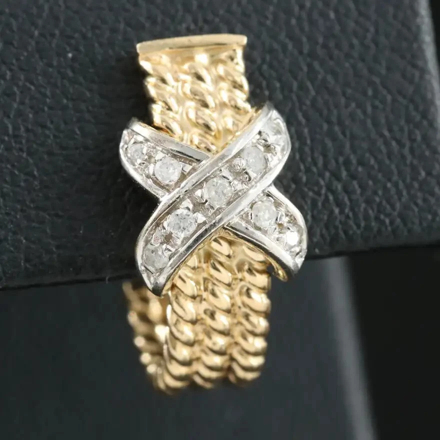 14K 0.18 CTW Natural Diamond Earrings - Bi-Colored Gold Hoops - Gorgeous! - Image 4 of 4