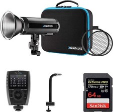 Westcott FJ200 200W Strobe Li-Po Batt. FJ-X2m Trigger 8" Arm  64GB SDXC Bundle