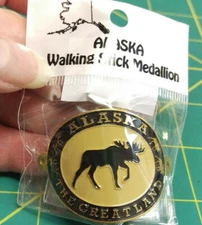 Alaska Hiking / Walking stick medallion with mount tacks THE GREAT LAND moose