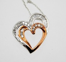 10k White and Rose Gold Diamond Heart Pendant Necklace 1/4 CTTW in Box DIAGF