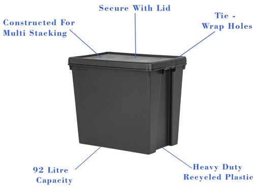 Cajas de almacenamiento 36L/45L/92L negras de alta resistencia con tapas contenedores de plástico reciclado - Imagen 6 de 31