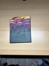 Original Warm Sunset Landscape Acrylic Painting on a Canvas unframed 
