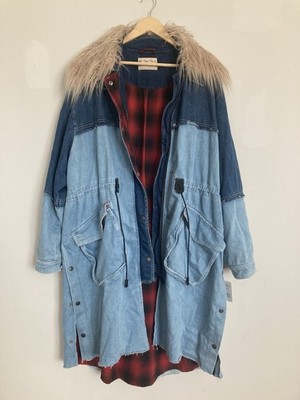We the Free ~ Free People Days to Come Jacket MEDIUM Denim Faux Fur Collar Boho