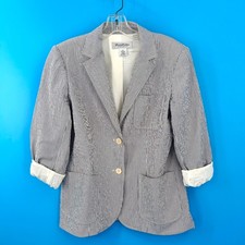 BROOKS BROTHERS WOMEN'S BLUE  WHITE STRIPED SEERSUCKER BLAZER JACKET - 6