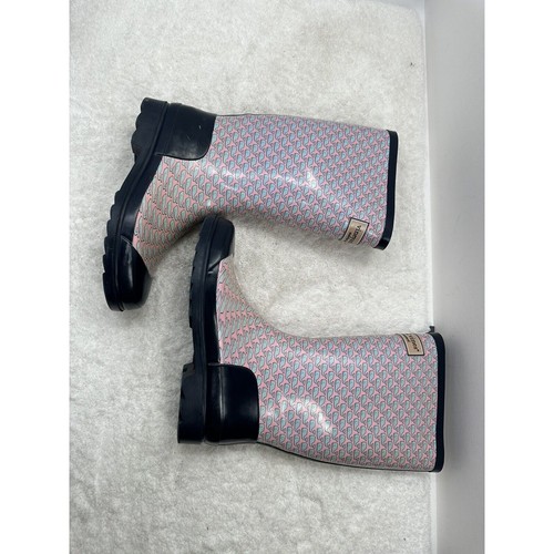 Vineyard Vines Whalies Rain Boots Womens Size 10 Blue Pink Rubber Waterproof - Picture 6 of 10