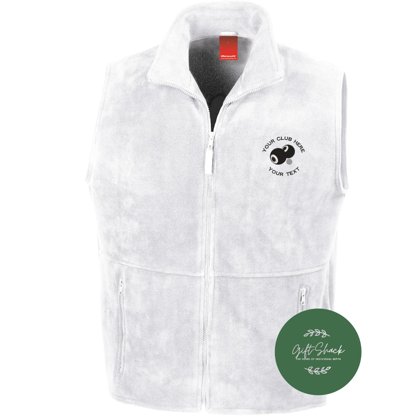 Personalised Lawn Bowls Fleece Gilet bodywarmer - embroidered with your text