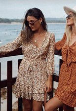 Kivari Isabella Palydress Mini Dress Yellow & Pink Floral Women’s S NEW