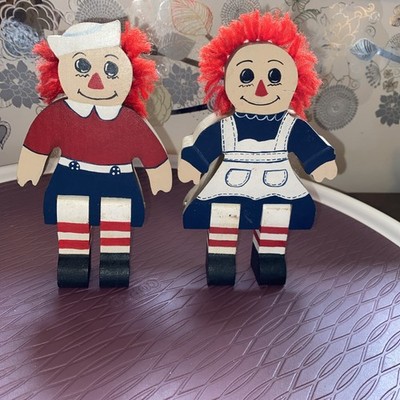 Hand-Made, Wooden Raggedy Ann and Andy, Hand-painted / 9 inches