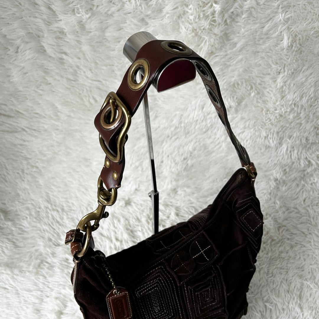 COACH Patchwork Duffle Shoulder Bag Dark Brown Le… - image 2