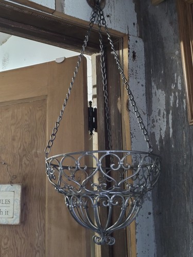 Vintage 10½" Diameter Decorative Silver Metal Wire Hanging Basket