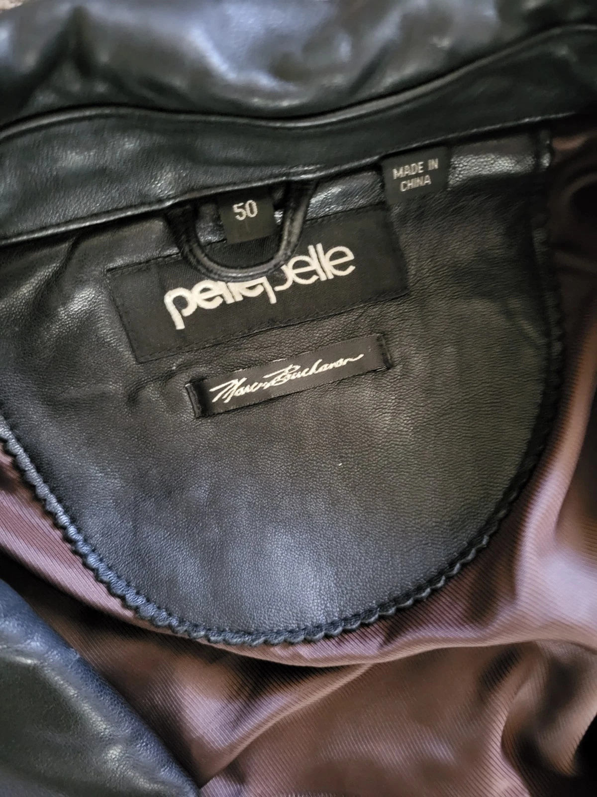 Pelle Pelle Marc Buchanan Leather Bomber Jacket Black/Brown 50 Lined Zip - product detail image 3