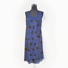 TORY BURCH Forisa Dress Womens 8 Blue Brown Silk Chiffon Sleeveless Lined Shift