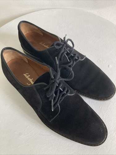 Salvatore Ferragamo Sport 7.5 A A Narrow Black Suede Lace Ups Vibram Sole