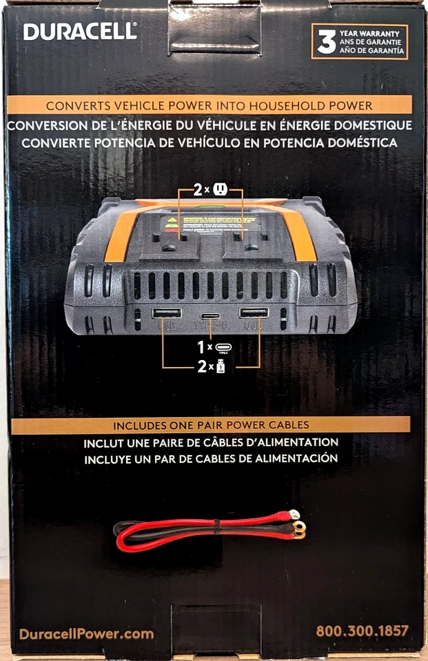 NEW! Duracell 1000W Power Inverter (5 outputs - 1 USB-C, 2 USB-A, 2 Electrical) - Image 2 of 4