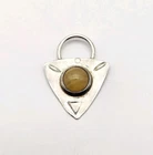 VTG Sterling Silver Modern Yellow Cabochon Gemstone Stamped Pendant - 2.3g