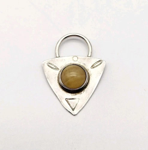 VTG Sterling Silver Modern Yellow Cabochon Gemstone Stamped Pendant - 2.3g