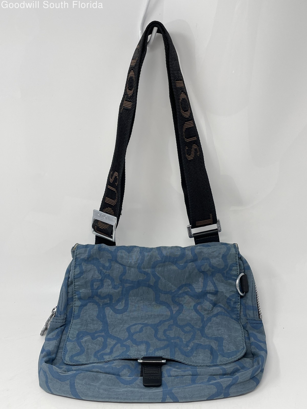 Authentic Tous Womens Blue Kaos Signature Print Adjustable Strap Crossbody Bag