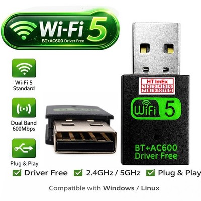 AC600 USB WiFi 5 + BT Adapter 2in1 Dual Band WLAN kompatibel mit Xiaomi PC