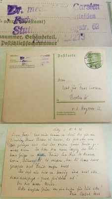 PK STUTTGART 1932: jüdischer Arzt Max CARSTEN (1871-1940) an Francis L. Carsten - Bild 1 von 4