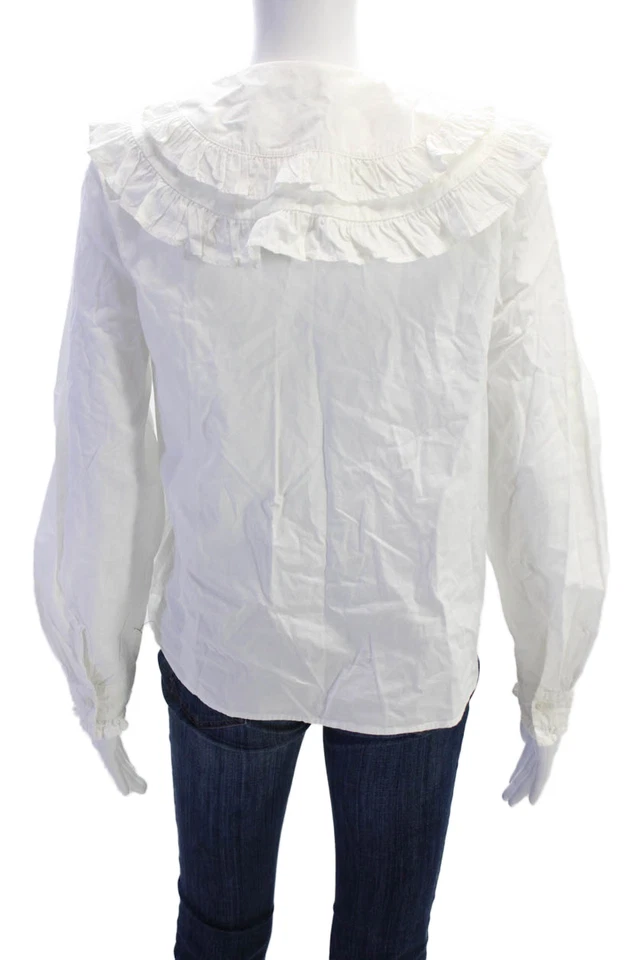 Philosophy Mujer Algodón Cuello Volantes Manga Larga Abotonada Top Blanco Talla S Foto 3 de 4