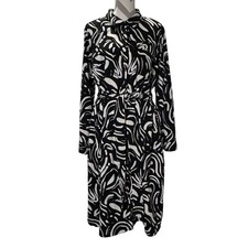 NINE WEST Black White Abstract Print Belted Shirt Dress Long Sleeve Midi 3X