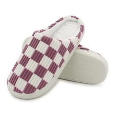Fuzzy Slippers for Women Checkered Memory Pink White 5.5 to 6 3/37
