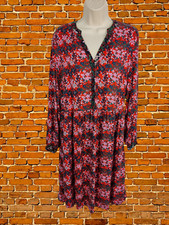 JOULES SIZE UK 12 RED DRESS SHIRT LONG SLEEVE FLORAL SOPHIA CASUAL SHORT WOMENS