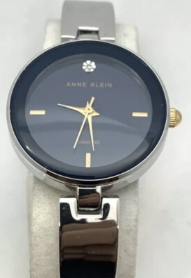 Vintage New 1993 ANNE KLEIN Diamond Women s 28mm Quartz Watch Steel Black Dial