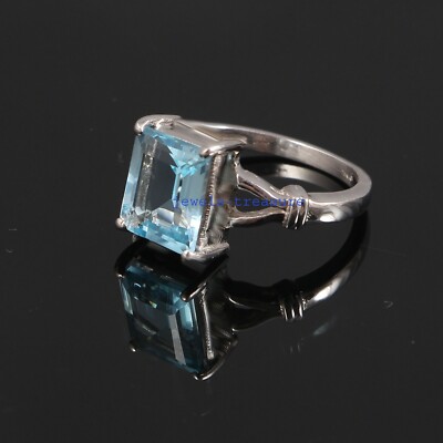 Natural Blue topaz Gemstone with 925 Sterling silver Ring for women's # ...