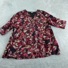 Catherines 1X Floral Print Tunic Top Polyester/Spandex Red/Black 5802