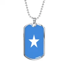 Somalia Flag Necklace Stainless Steel or 18k Gold Dog Tag 24" Chain