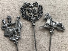 3 cynowe wtyczki do roślin z sercem i ptakami, koniem i ludowymi papierami